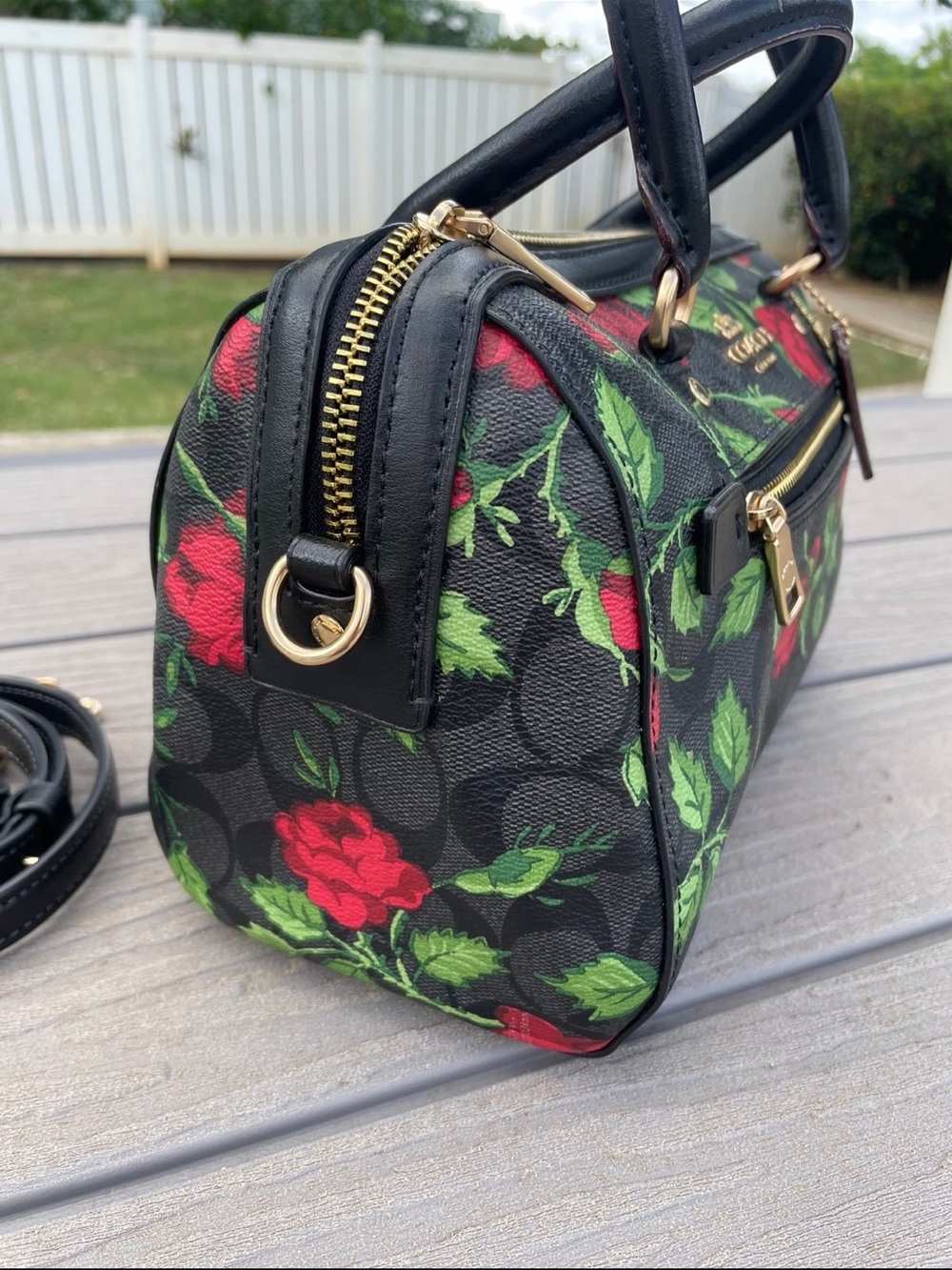 Coach Fairytale Black Medium Rowen with Red Rose Print - Picture 4 of 7